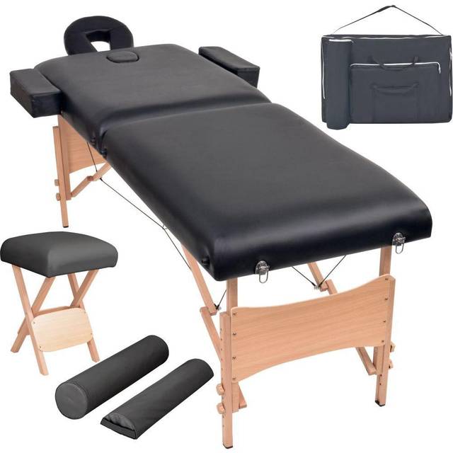 Hopfällbar massagebänk 2 sektioner och pall set 10 cm tjock vit