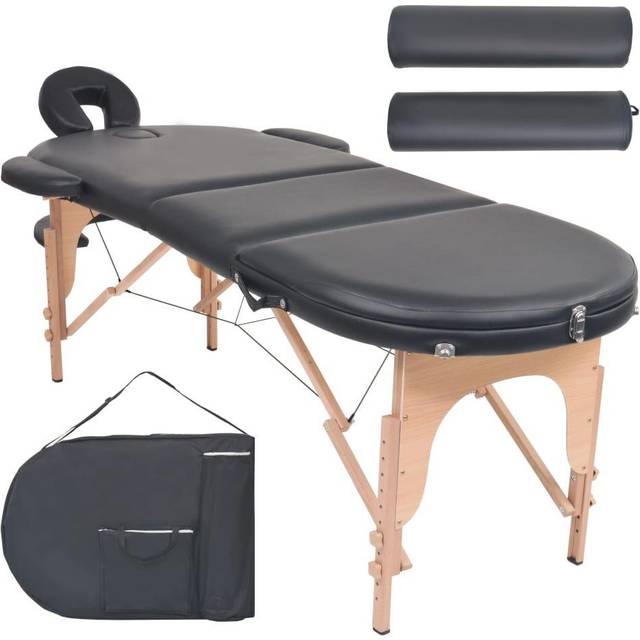 Hopfällbar massagebänk 4 cm tjock med 2 bolster oval svart