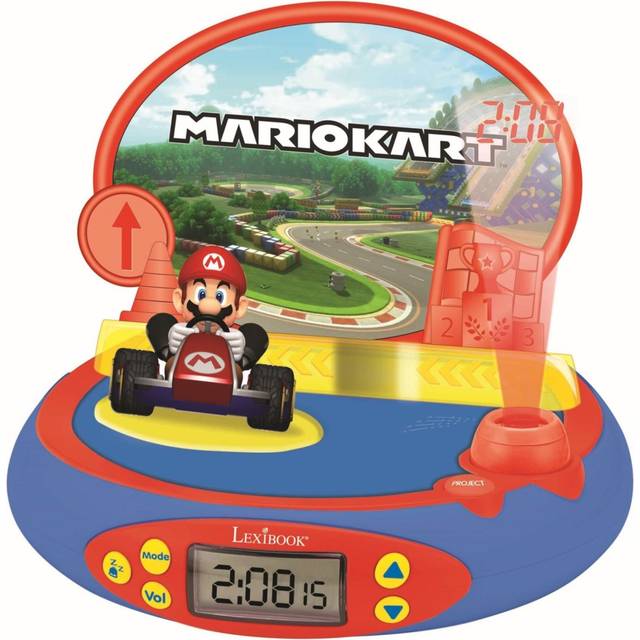 Lexibook, Super Mario, Projektorväckarklocka för barn, Nattljus och tidsprojektion i taket, Ljudeffekter, Batteridriven, Blå/röd, RP500NI