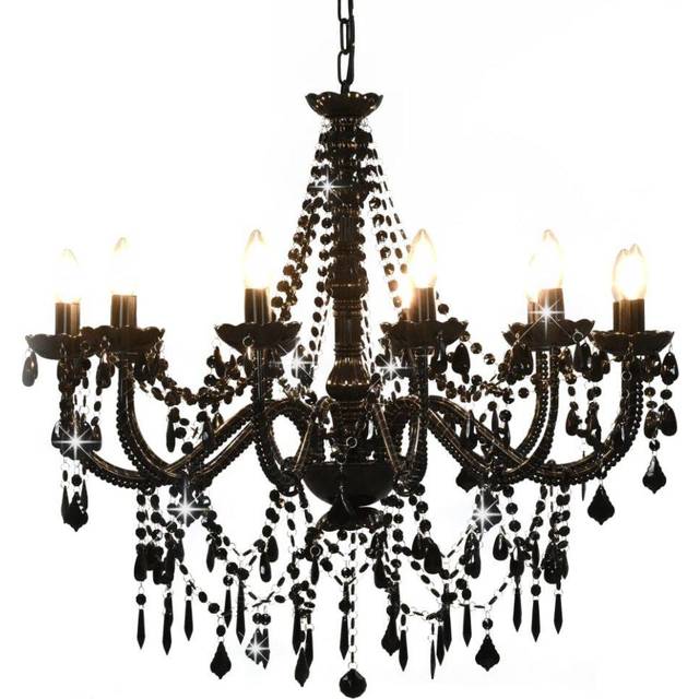vidaXL Chandelier with Crystal Beads 12x E14 Bulbs White Ceiling Lamp Hallway