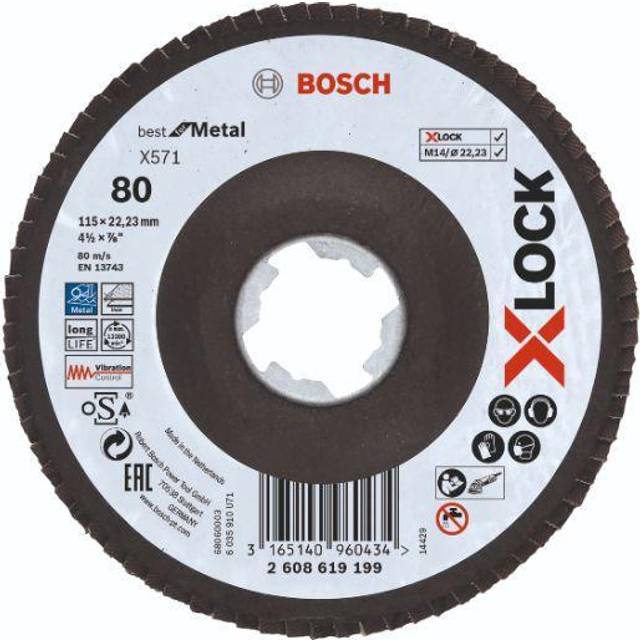 Bosch X Lock Zirconium Abrasive Flap Disc 115mm 80g Pack of 1
