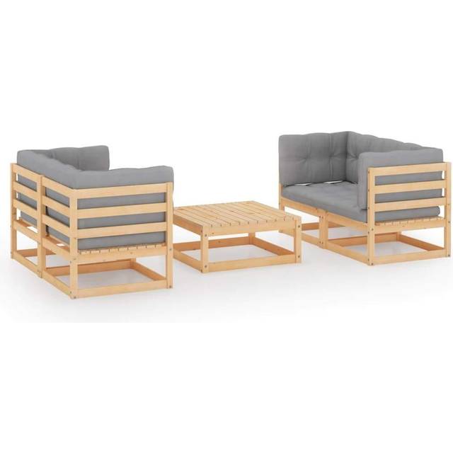 Loungegrupp med dynor 5 delar massiv furu
