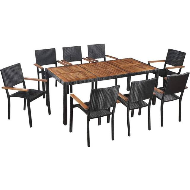vidaXL 9 Piece Outdoor Dining Set Poly Rattan and Acacia Wood Black