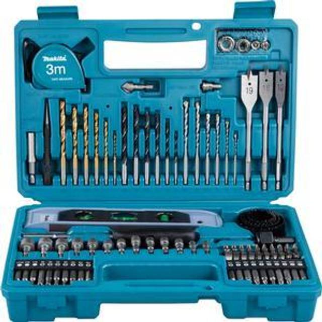 Makita - 102 Piece Drill Bit Holesaw Masonry hss Drill Flat Bit Set + Tape Measure