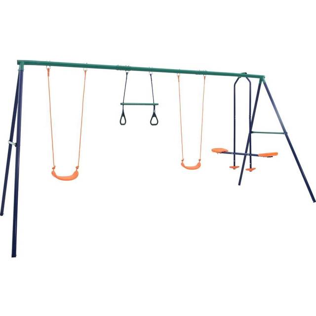 vidaXL Swing Set with Gymnastic Rings and 4 Seats Steel - Orange