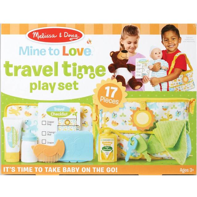Melissa & Doug Mine to Love Travel Time Play Set for Dolls with Diaper Bag, Bottle, Sunscreen, More (17 pcs) - Baby Doll Accessories, For Kids Ages 3+