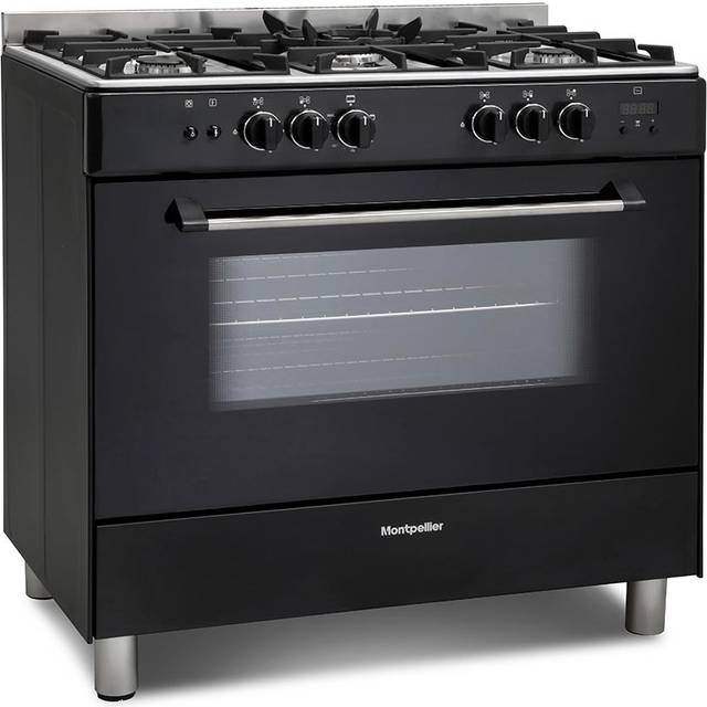 Montpellier Gas Range Cooker In Black, 5 Burner Hob MR91GOK