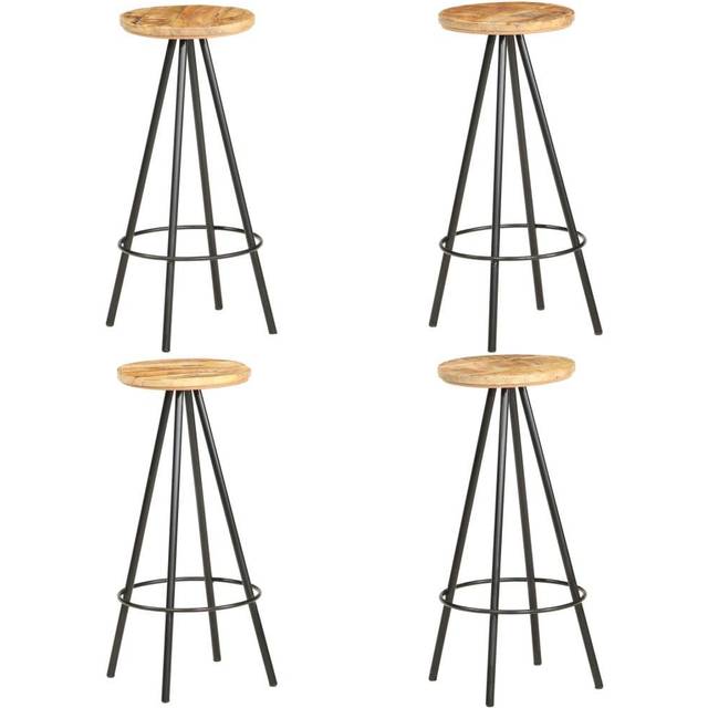 vidaXL Bar Stools 4 pcs Rough Mango Wood - Brown