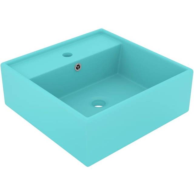 vidaXL Luxury Basin Overflow Square Matt Light Green 41x41 cm Ceramic