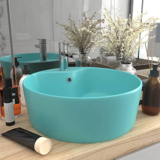 vidaXL Luxury Wash Basin with Overflow Matt Light Green 36x13 cm Ceramic