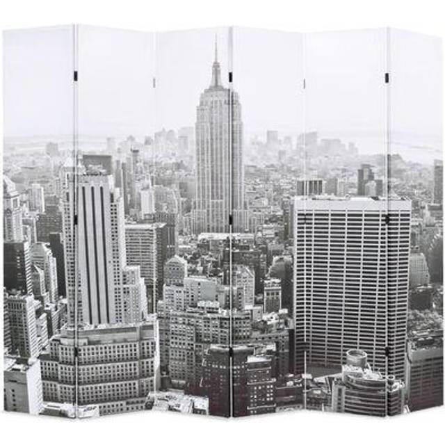 vidaXL Folding Room Divider 228x170 cm New York by Day Black and White - Multicolour