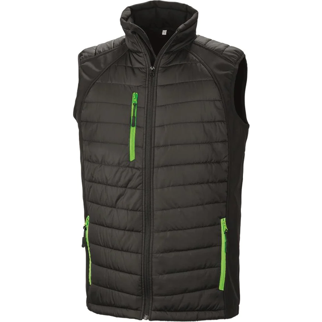 (XS, Black/Lime) Result Mens Black Compass Padded Soft Shell Gilet
