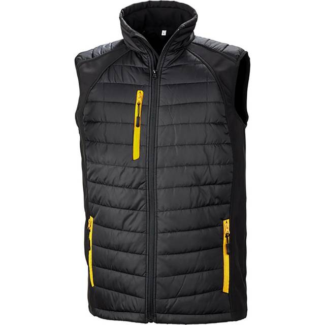 (XS, Black/Yellow) Result Mens Black Compass Padded Soft Shell Gilet
