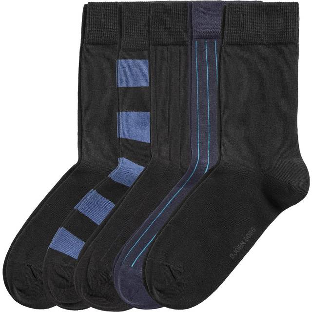 Björn Borg 5-pack Block Stripe and Square Socks - Black/Blue - Strl 36/40 * Kampanj *