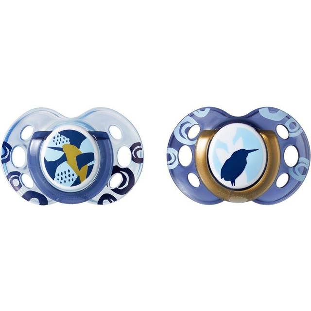 Tommee Tippee Moda Soothers, symmetrisk ortodontisk design, BPA-fri silikon, 18-36 m, paket med 2 dummies, designen kan variera