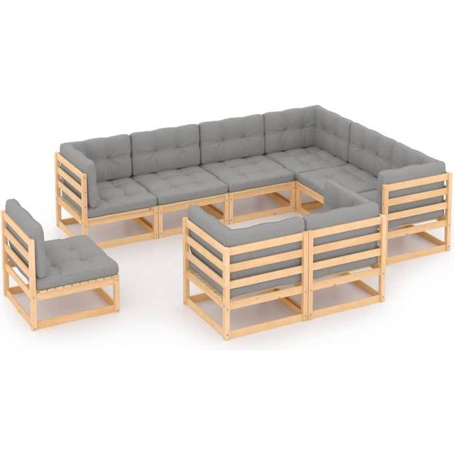 Loungegrupp för trädgården med dynor 9 delar massiv furu