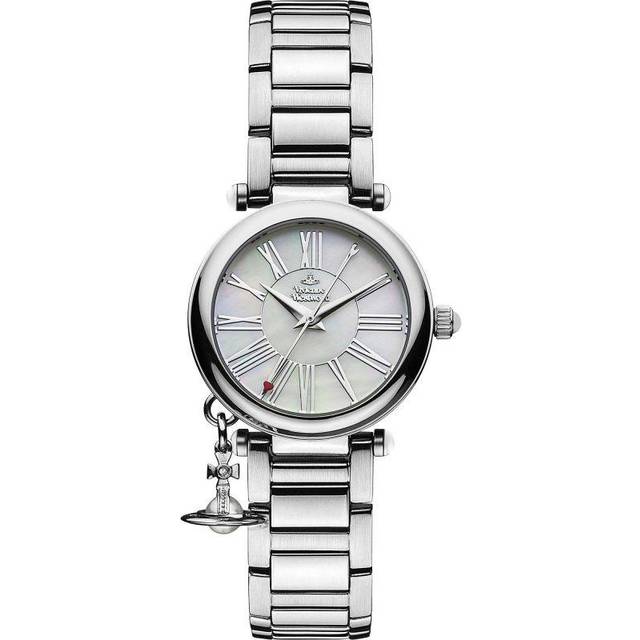 Vivienne Westwood Mother Orb Mother of Pearl and Silver Detail Dial with Charm Stainless Steel Bracelet Ladies Watch, One Colour, Women