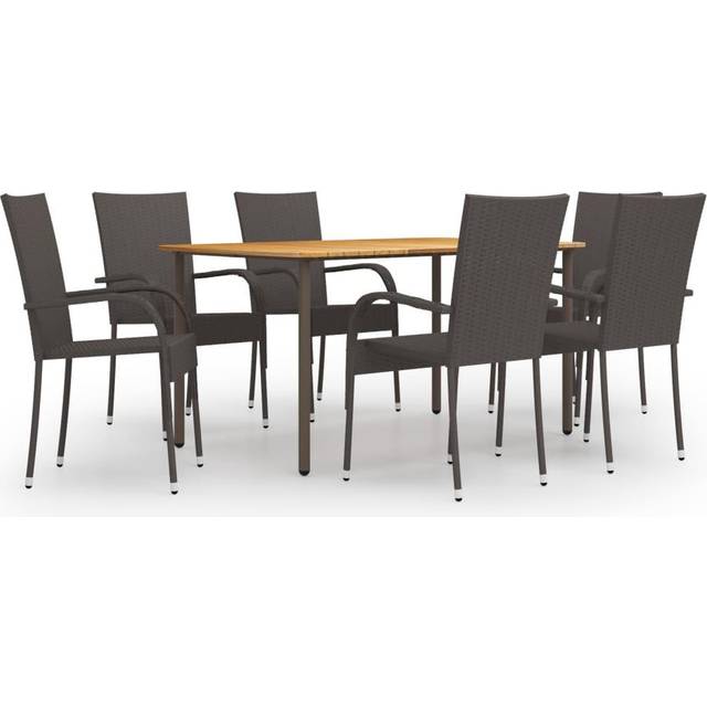 Vidaxl 7 Piece Garden Dining Set Poly Rattan Brown
