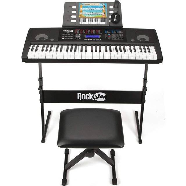 RockJam RJ761-SK 61 Keyboard Piano Kit 61 Key Digital Piano Keyboard Bench Keyboard Stand Headphones Sustain Pedal and Simply Piano Application