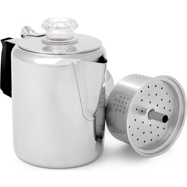 GSI utomhus perkolator kaffekanna I glaciär rostfritt stål med silikonhandtag för camping, backpacking, resor, husbil och jakt - spis säker - 9 kopp