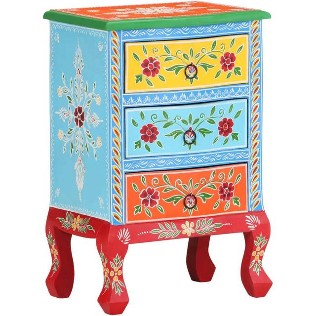 vidaXL Hand Painted Bedside Cabinet 40x30x60 cm Solid Mango Wood - Multicolour
