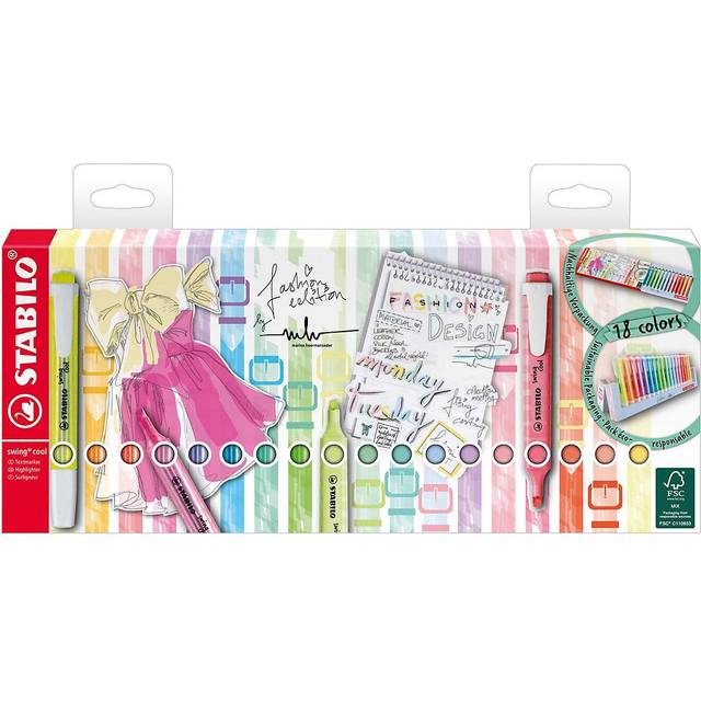 Highlighter - STABILO swing cool Deskset of 18 Assorted Colours 8 Neon and 10 Pastel