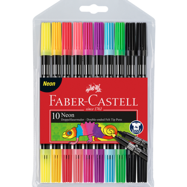 Faber-Castell 151109 – filtpennor set neon, 10 dubbelfibermålare för barn och vuxna
