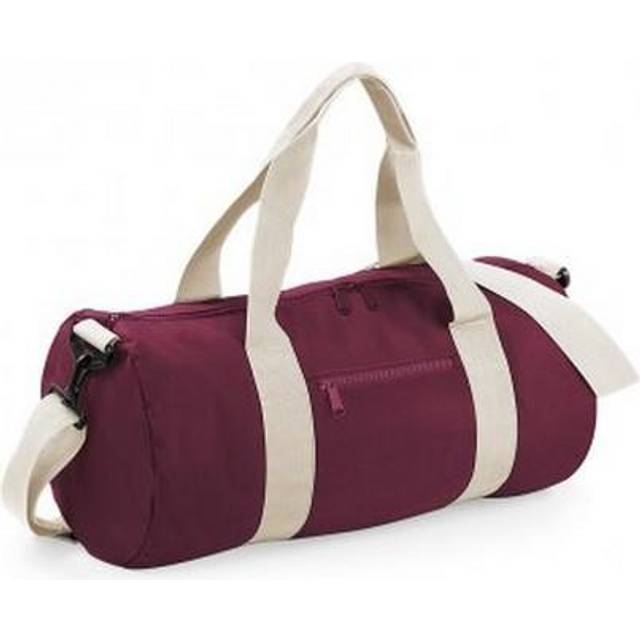 (One Size, Burgundy/Off White) Bagbase Plain Varsity Barrel / Duffle Bag (20 Litres)