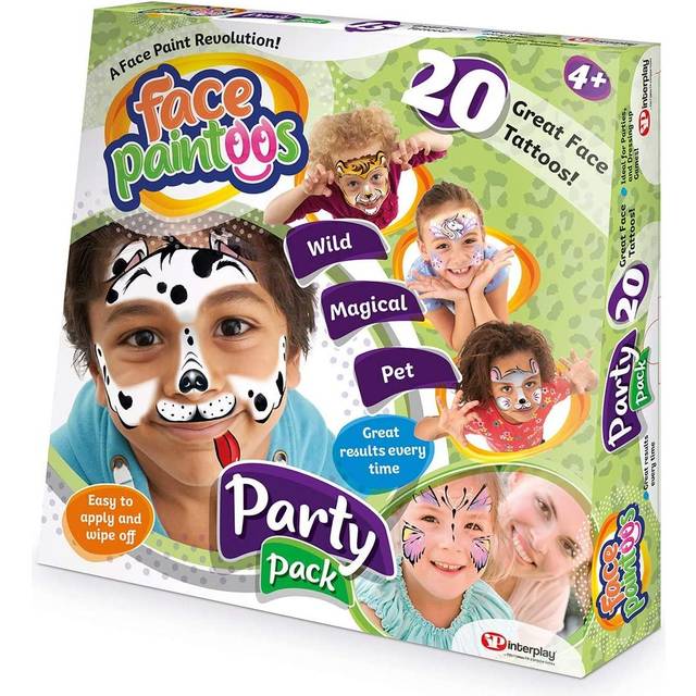 Face Paintoos Party Pack, Temporary Face Paint Tattoos, For Age 4 Years And Up- Multicolor