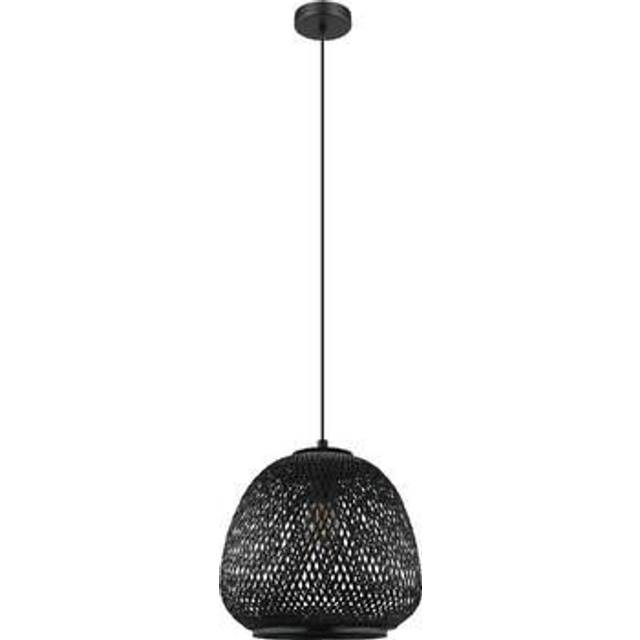 Eglo Dembleby 1 Rounded black wood rattan pendant - Black