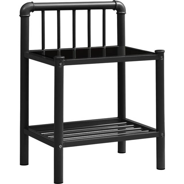 vidaXL Bedside Cabinet Grey and Black 45x34.5x62.5 cm Metal and Glass