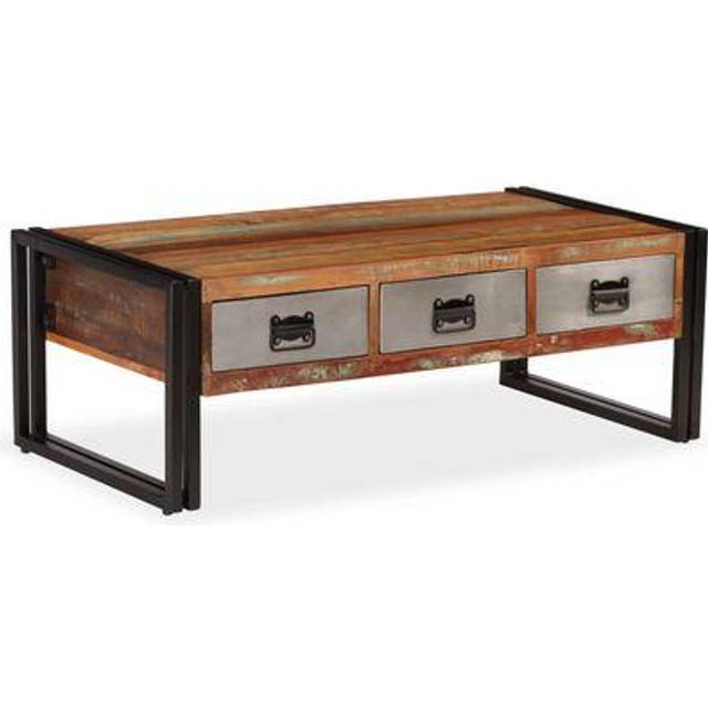 Soffbord med 3 lådor massivt återvunnet trä 100x50x35 cm