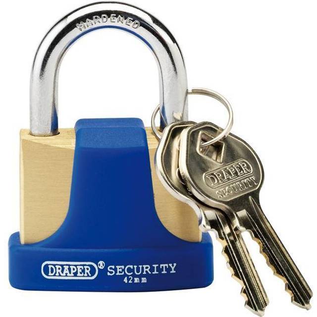 Draper 64165 42mm Solid Brass Padlock & 2 Keys w Hardened Steel Sh...