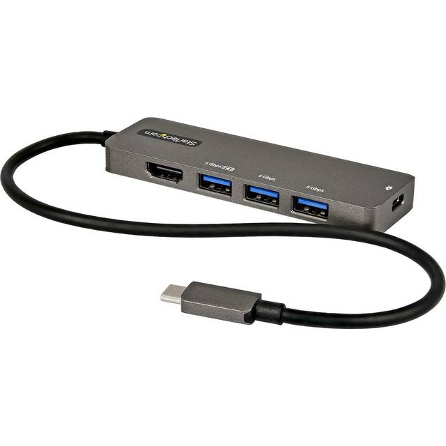 StarTech.com USB C multiport-adapter – USB-C till HDMI 2.0b 4K 60Hz (HDR10), 100 W strömleveransgenomströmning, 4-portars USB 3.0-hubb – USB typ-C minidocka – 30 cm (12 tum) lång ansluten kabel