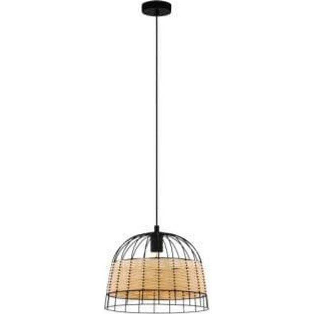Eglo Anwick 370mm Black Metal Frame Pendant with Natural Woven Rattan