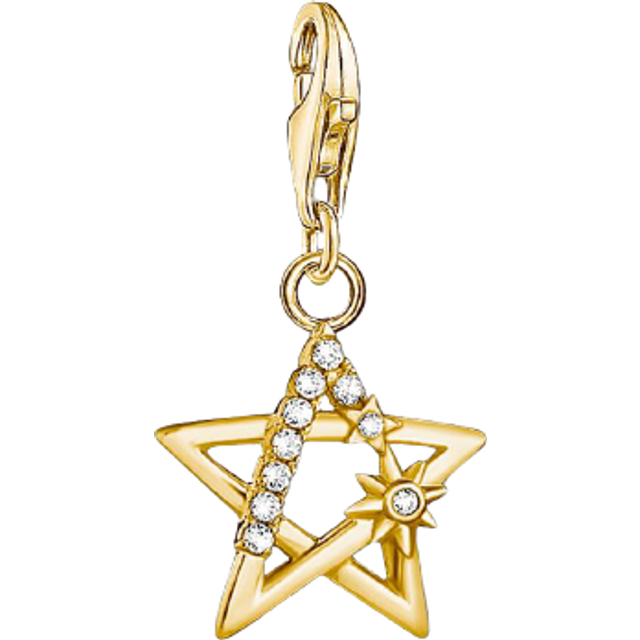 Thomas Sabo Charm Pendant - Gold Open Star with Stones - Gold,White - H 2.40 cm (0.94 Inch), W 1.30 cm (0.51 Inch)