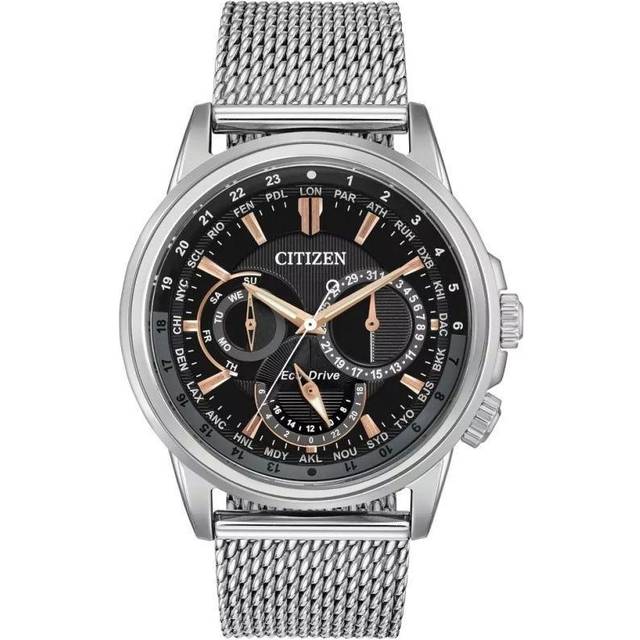 Citizen BU2020-70E Men's Calendrier Eco-Drive Mesh Strap Watch, Silver/Black