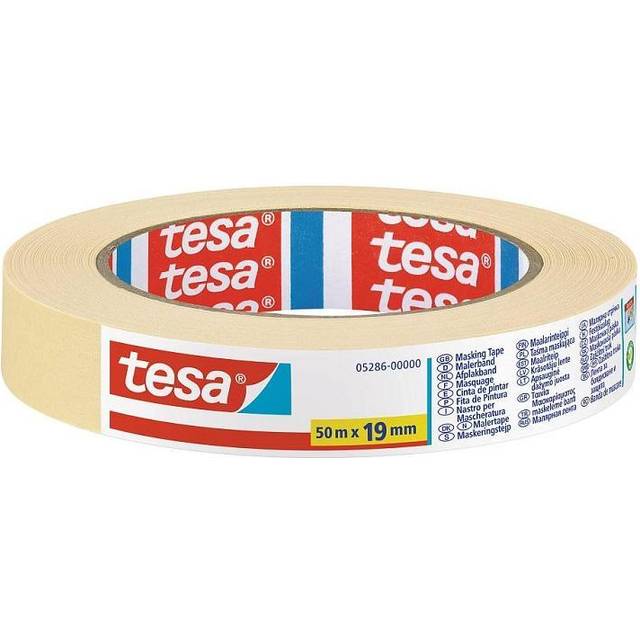 tesa Malerband ECONOMY - Vielseitiges Klebeband für Malerarbeiten ohne Lösungsmittel - Bis zu 4 Tage nach Gebrauch rückstandslos entfernbar, 50 m x 19 mm