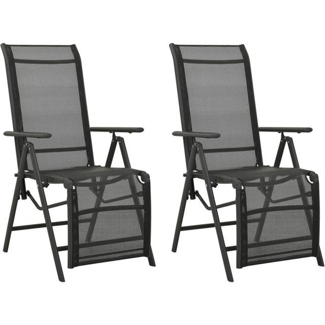 vidaXL Reclining Garden Chairs 2 pcs Textilene and Aluminium Silver - Black