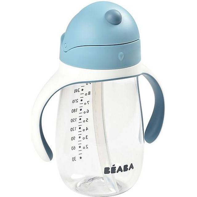 BÉABA - 2-i-1 Sippy Cup - Barnbägare med sugrör - 100% vattentät - lätt att öppna - Avtagbara handtag - Tritan och silikon - 300 ml - Blå