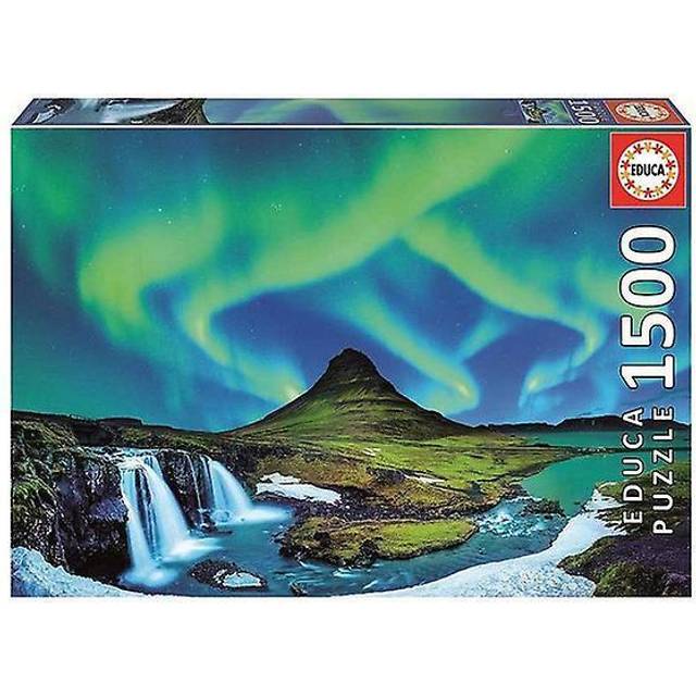 "Educa - Aurora Borealis, Island - 1500 Piece Jigsaw Puzzle - Puzzle Glue Included - Completed Image Measures 33.5"" x 23.5"" - Ages 14+ (19041)"