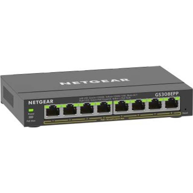 NETGEAR 8-Port Gigabit Ethernet High-Power PoE+ Plus Switch (GS308EPP) Managed L2/L3 Gigabit Ethernet (10/100/1000) Power over Ethernet (PoE) Black