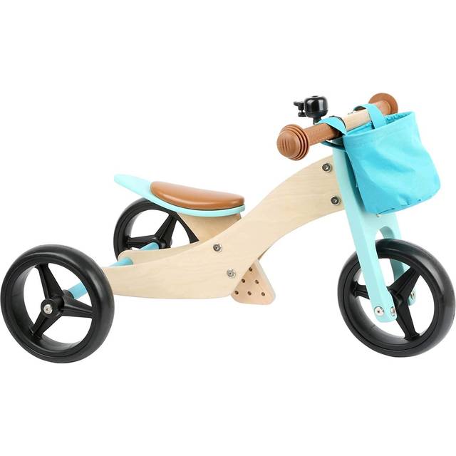 small foot Trike 2 i 1 turkos av trä, tre- och balanscykel, med justerbar sits och gummerade däck, 11610