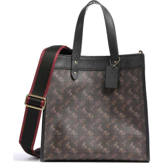 Coach Brass/Truffle Black Ladies Field Tote With Horse And Carriage Print - Yellow (Size 11 3/4  (L) x 11 3/4  (H) x 6  (W))