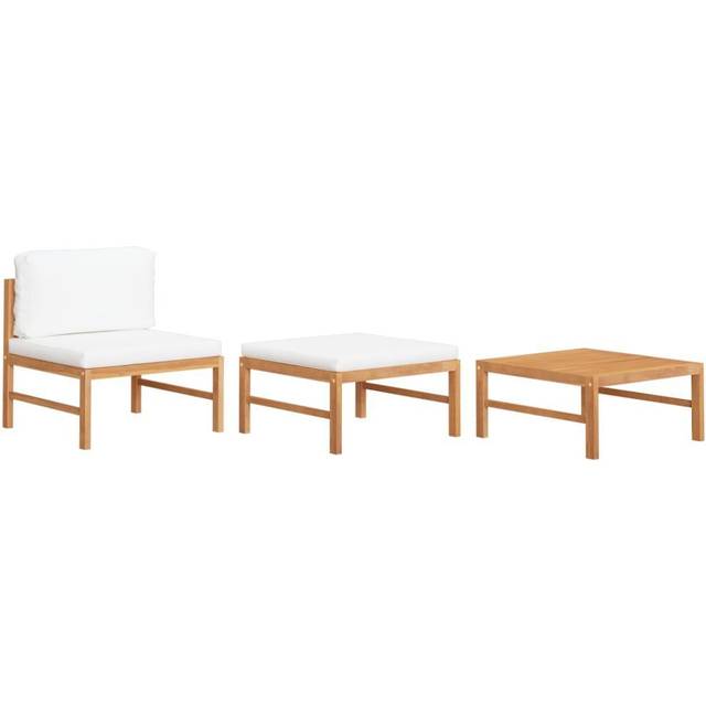 Loungegrupp för trädgården med gräddvita dynor 3 delar teak