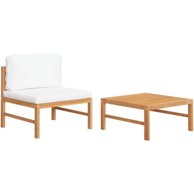 vidaXL Loungegrupp för trädgården med gräddvita dynor 2 delar teak