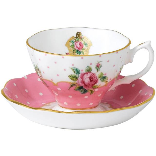 Royal Albert White and Pink Cheeky Teacup Saucer Set