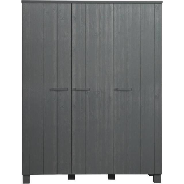 WOOOD Dennis garderob f�r barn, m. 3 d�rrar, 5 hyllor och 1 h�ngst�ng - st�lgr� furu