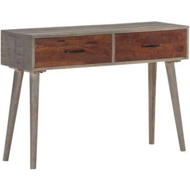 vidaXL Console Table Grey 110x35x75 cm Solid Rough Mango Wood