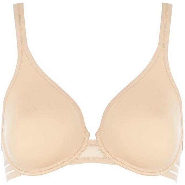 Nufit Full Cup Bra - Nude 389 - Maison Lejaby's new collection combines the best of seamless wear and sporty appeal. The Nufit Full Cup Bra is a lightweight, comfortable choice for everyday wear, with a sheer finish enhanced by tri-band edging. The underwired cups and triple hook fastening provide a secure fit.